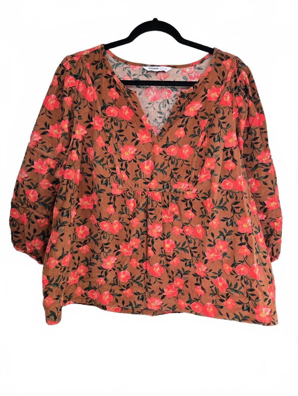 Sonoma 1X Floral Cotton Blouse with Puff Sleeves